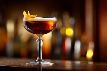 Elegant cocktail with orange twist ready to enjoy at a stylish bar, perfect for happy hour promotions and upscale dining experiences