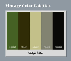 A cohesive vintage color palette delivering peaceful ambience suitable for handcrafted design collectives.