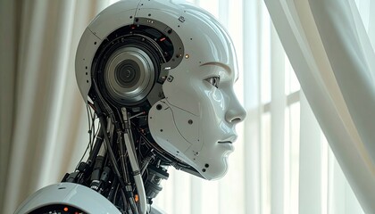 Robot Gazing Out Window - A Moment of Artificial Contemplation.