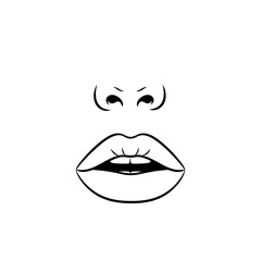 Line drawing of lips and nose isolated on white background