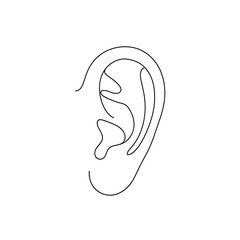 Line drawing of a human ear isolated on white background