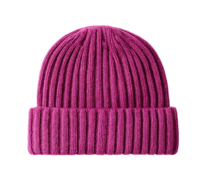 Fuchsia, ribbed knit beanie, turned up brim, isolated