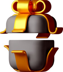 3D open gift box with ribbon - Gift box 3d black gold.