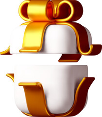 3D open gift box with ribbon - Gift box 3d white gold.