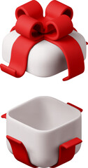 3D open gift box with ribbon. Gift box 3d white.