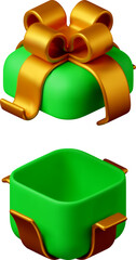3D open gift box with ribbon. Gift box 3d green.