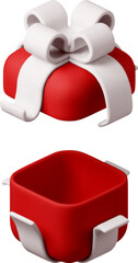 3D open gift box with ribbon. Gift box 3d red.