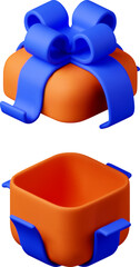 3D open gift box with ribbon. Gift box 3d orange.