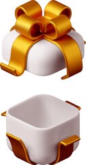 3D open gift box with ribbon. Gift box 3d white gold.