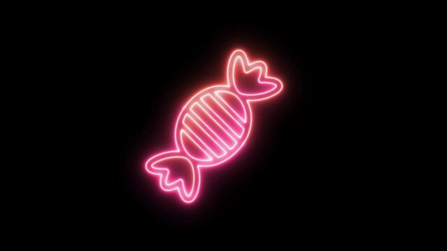 Neon candy icon animation glowing on a alpha channel transparency, loopable motion graphic.