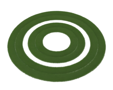 A striking green circular design with concentric black rings on black