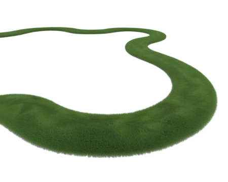 A winding green river flowing through a dark empty landscape