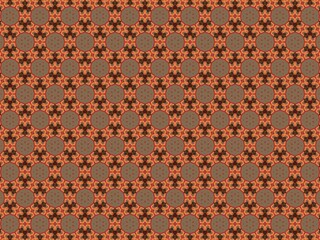 Repeating floral and geometric pattern in earthy tones create texture.