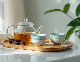 Warm Tea Set with Dates in Natural Light