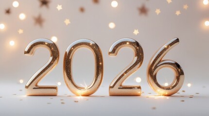Embracing the Future: A gleaming 2026 shines amidst a dreamy backdrop of soft lights, whispering promises of a new year. 