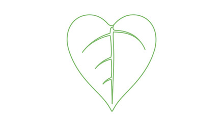 A simple, green line drawing of a heart-shaped leaf against a white background.