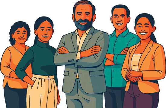 Diverse Corporate Team of Professionals Standing Confidently Together in Business Attire