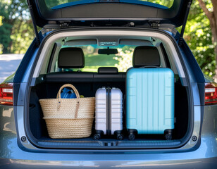 Car trunk full of luggage ready for a holiday trip