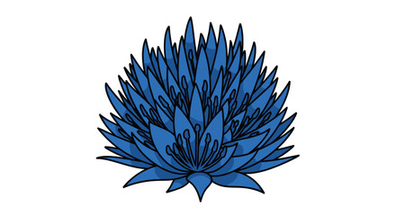 A stylized, detailed illustration of a vibrant blue flower, isolated on white.