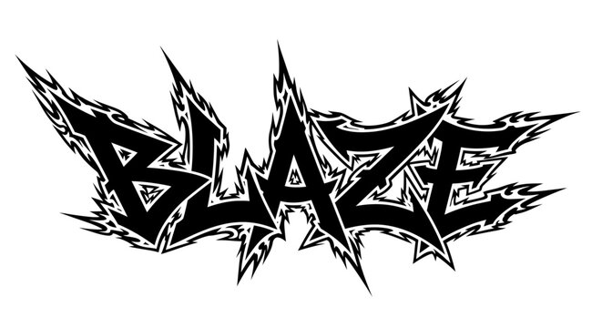 Bold, stylized "BLAZE" text graphic with sharp, jagged, flame-like edges. - Powered by Adobe