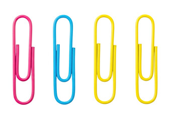 Four colorful paperclips on a black background transparent background cutout png
