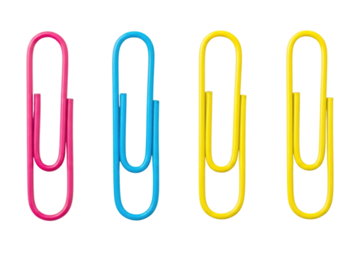 Four colorful paperclips on a black background transparent background cutout png