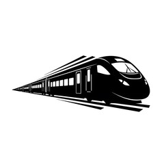 Modern highspeed train in black silhouette isolated on white background