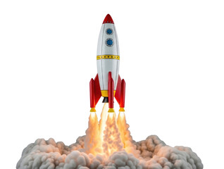 Rocket launching with smoke and flames transparent background cutout png