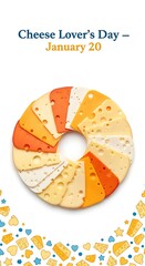 Cheese lovers day celebrated on january 20 with cheese slices isolated on white background