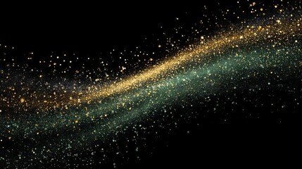 Fototapeta premium Green and gold glitter sparkling on dark black background festive shimmering luxury texture for elegant holiday party backdrop and glamorous celebration design