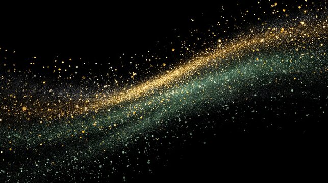 Green and gold glitter sparkling on dark black background festive shimmering luxury texture for elegant holiday party backdrop and glamorous celebration design