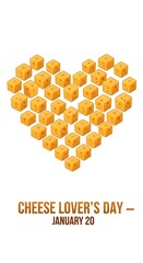Cheese lovers day heart shape made of cheese isolated on white background