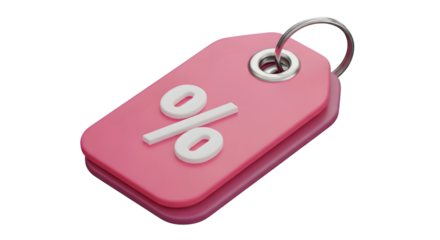 Pink tag with percentage symbol isolated on transparent background