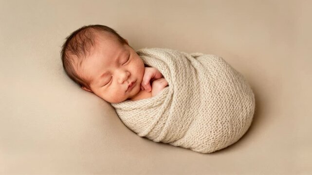 Sleeping Newborn in Knit Wrap Artistic Studio Portrait