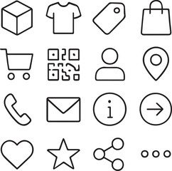 Geometric Mono Line Black and White E-commerce Icon Set