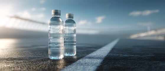 Two Bottles of Mineral Water on a Track in High Resolution Photography