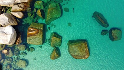 Rocks in Crystal Clear Water - A Serene Underwater View.