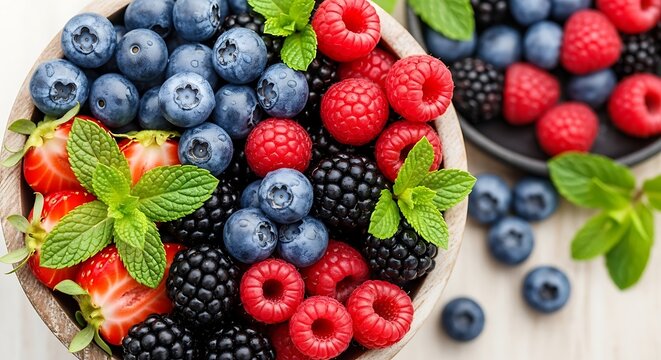 Delicious and healthy mixed berries bowl with strawberries blueberries raspberries and blackberries fresh fruit diet 98