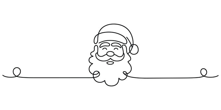 Santa claus face one line art drawing festive holiday border