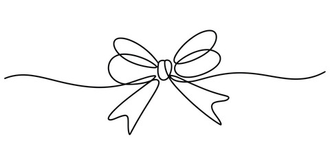 Elegant minimalist continuous line art drawing of a gift ribbon bow