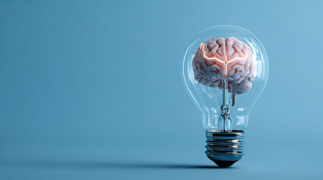 Light bulb shaped like a brain symbolizes creativity and innovation in the world of ideas and technology