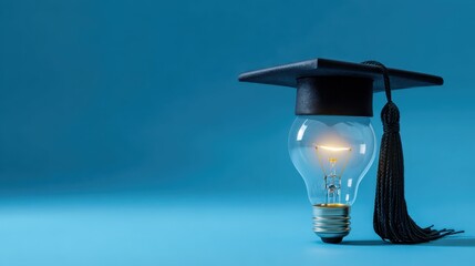 Creative light bulb wearing a graduation cap symbolizes innovation and education in a modern learning environment