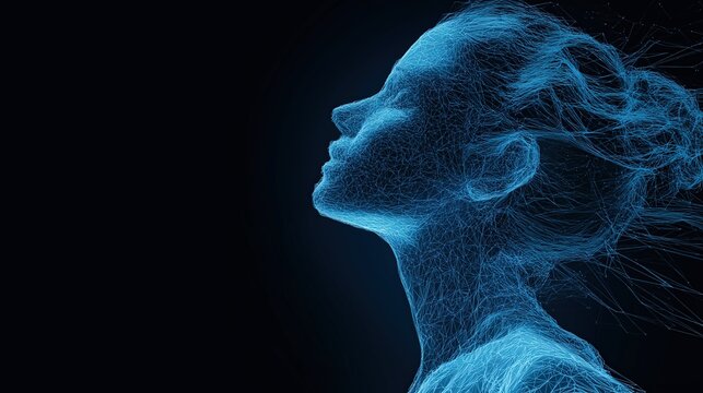 Digital silhouette of a woman technology and humanity in a dark background 