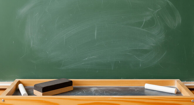 This clean chalkboard offers ample space for text, drawings, or lessons, perfect for classroom settings or creative projects - Powered by Adobe