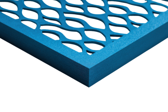 Close up of a blue perforated metal sheet with a black background texture, Isolated On White Background, Png Transparent