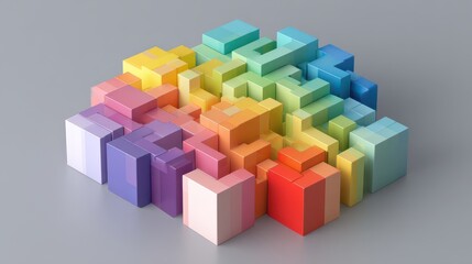 Colorful abstract arrangement of stacked blocks creating a vibrant pattern in a modern setting during daylight