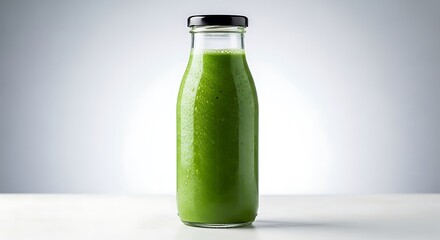 Fresh green smoothie in glass bottle healthy drink detox juice nutritious beverage wellness concept diet 98char