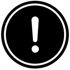 A black circular warning sign featuring a white exclamation mark in the center