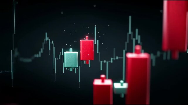 A close up of a series of red and green candles. The candles are arranged in a line and are of different sizes. The candles are arranged in a way that they appear to be moving