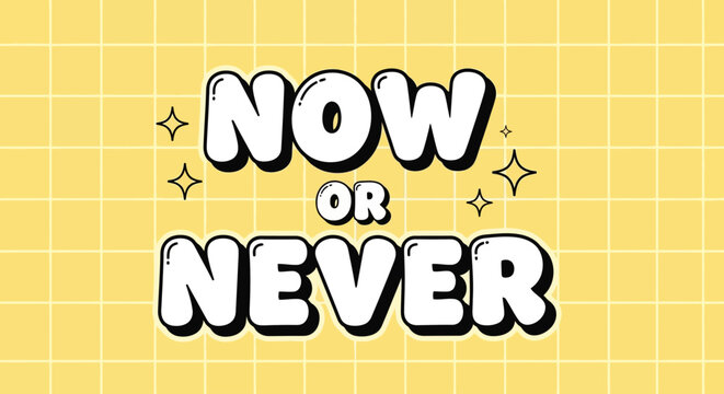 Motivational quote in a cute bubble font with sparkles on a yellow grid background. Abstract vector graphic for inspiration and posters